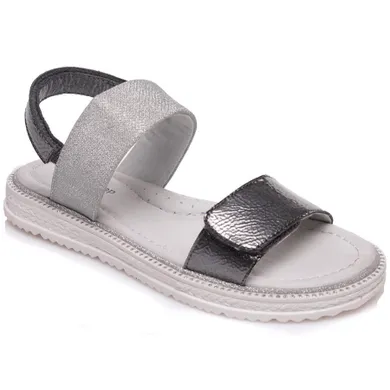 Sandały dziewczęce, szare, skórzana wkładka, Weestep