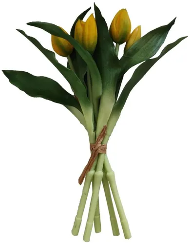 Saska Garden, dekoracja wiosenna, bukiet tulipanów, żółte, 28 cm, 5 szt.