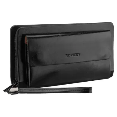 Saszetka do ręki, czarna, skóra ekologiczna, Rovicky