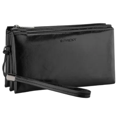 Saszetka do ręki, czarna, skóra ekologiczna, Rovicky