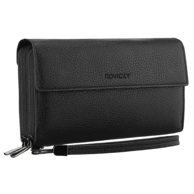 Saszetka do ręki, czarna, skóra ekologiczna, Rovicky