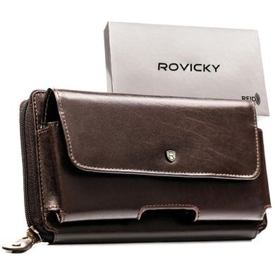 Saszetka na biodro, brązowa, skórzana, Rovicky