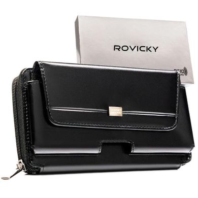Saszetka na biodro, czarna, skórzana, RFID, Rovicky