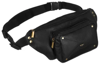 Saszetka na biodro, nerka, czarna, skórzana, Peterson