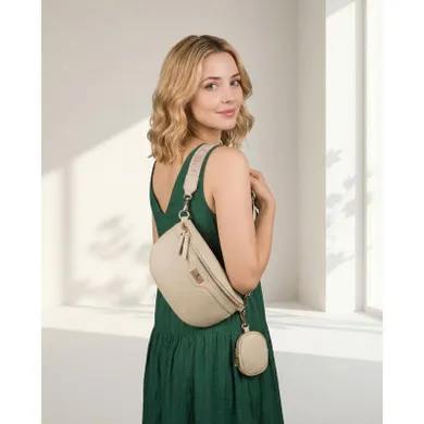 Saszetka na biodro, nerka, jasnobeżowa, skóra ekologiczna, Peterson