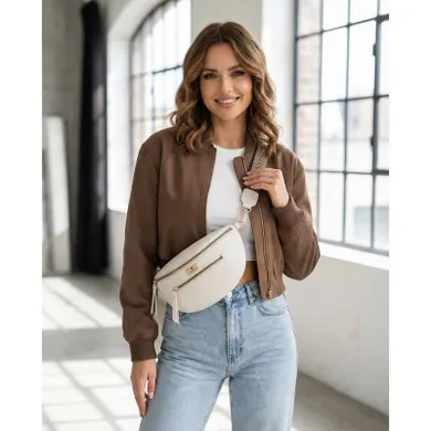 Saszetka na biodro, nerka, jasnobeżowa, skóra ekologiczna, Peterson