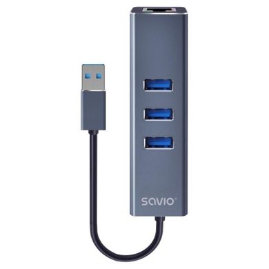 Savio, hub USB-A z adapterem, RJ-45