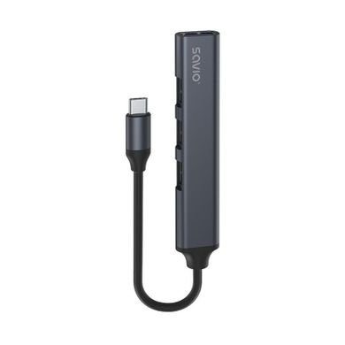 Savio, hub USB-C, 3xUSB-A 2.0, 1xUSB-A 3.0, szary