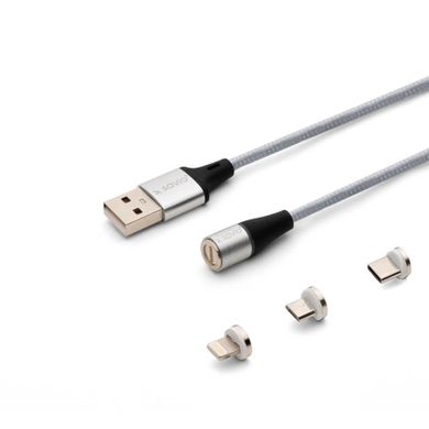 Savio, kabel magnetyczny USB - USB Typ C, Micro I Lightning, 2m, srebrny