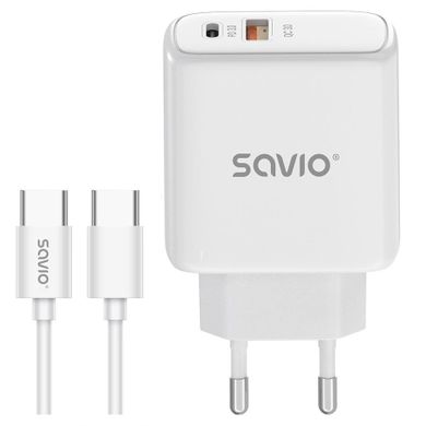 Savio, ładowarka sieciowa, 20W + kabel, 3.0, biała, LA-13