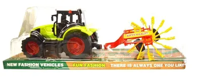 Schemat, traktor z żółtą maszyną rolniczą