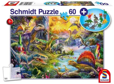 Schmidt, Dinozaury, puzzle, 60 elementów, zestaw z figurkami