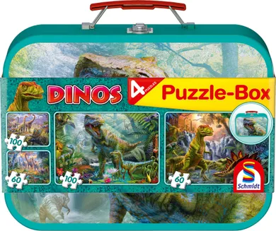 Schmidt, Dinozaury, puzzle w walizce, 2-60 elementów + 2-100 elementów