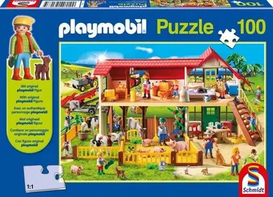 Schmidt, Playmoblil, Farma, puzzle, 100 elementów + figurka