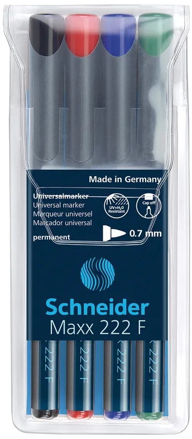 Schneider, Maxx 222, zestaw foliopisów permanentnych, F, 0,7 mm, 4 szt.