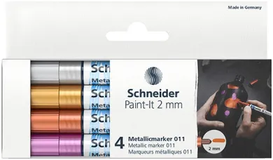 Schneider, Paint-It Metallic, marker akrylowy, srebrny, złoty, miedziany, fioletowy, 4 szt.