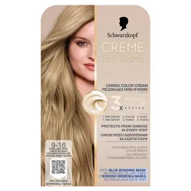 Schwarzkopf, Creme Supreme, farba do włosów, odcień 9-16 cool ash light blonde