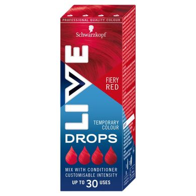 Schwarzkopf, Live Drops, krople do nietrwałej koloryzacji włosów, Fiery Red, 30 ml