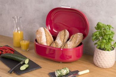Secret de Gourmet, metalowy chlebak, retro, czerwony, 40-25-17 cm