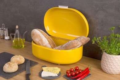 Secret de Gourmet, metalowy chlebak, retro żółty, 40-25-17 cm