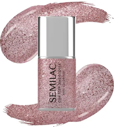 Semilac, One Step Glossy 3in1, lakier hybrydowy do paznokci s250 glitter pink, 7 ml