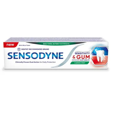 Sensodyne, Nadwrażliwość & Dziąsła, pasta z fluorem do nadwrażliwych zębów i dziąseł o smaku miętowym, 75 ml