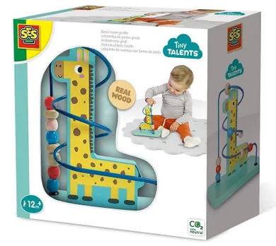 SES Creative, drewniana żyrafa, labirynt koralików