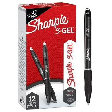Sharpie, S-GEL, długopis żelowy, czarny, 0,7 mm, 12 szt.
