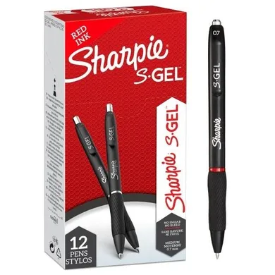 Sharpie, S-Gel, długopisy żelowe, czerwony, 0,7 mm, 12 szt.