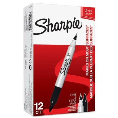 Sharpie, Twin Tip, markery permanentne, czarne, 12 szt.