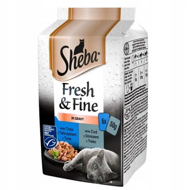 Sheba, Fresh Fine, mix kurczak łosoś indyk w sosie, karma mokra dla kotów, 6-50g