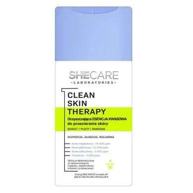 Shecare, Clean Skin Therapy, oczyszczająca esencja kwasowa do przecierania skóry ciała, 150 ml