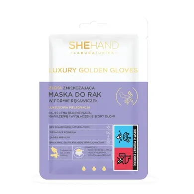Shehand, Luxury Golden Gloves, złota zmiękczająca maska do rąk w formie rękawiczek, 1 para