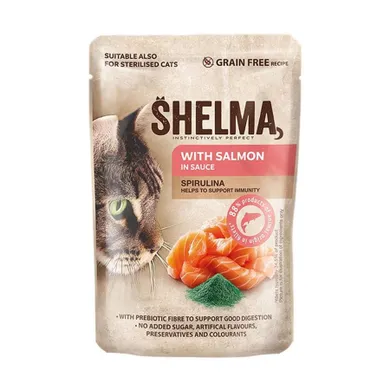Shelma, łosoś i spirulina, mokra karma dla kotów, 85g