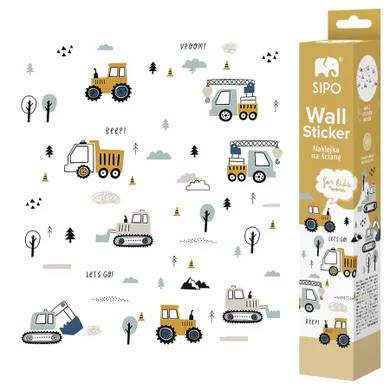 Sipo, naklejki na ścianę do pokoju dziecięcego, Traktory i koparki