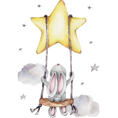 Sipo, naklejki na ścianę do pokoju dziecięcego, Zajączek na huśtawce