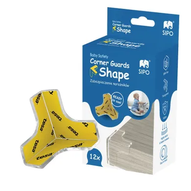 Sipo, zestaw silikonowych, transparentnych zabezpieczeń narożników mebli, kształt T, 12 szt.