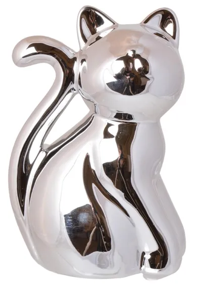 Skarbonka ceramiczna, kot, srebrny mały, 10.5-7-16 cm