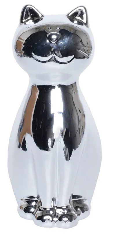 Skarbonka ceramiczna, kot, srebrny mały, 8-10-18 cm