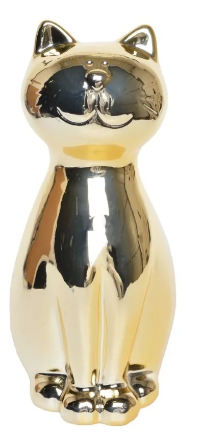 Skarbonka ceramiczna, kot, złoty mały, 8-10-18 cm