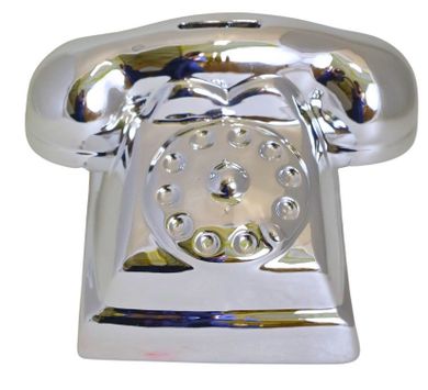 Skarbonka ceramiczna, telefon, srebrny duży, 21-17-16 cm