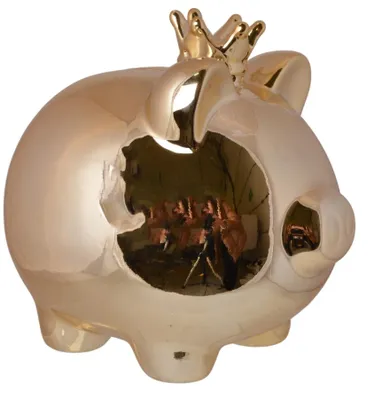 Skarbonka, świnka z koroną, złota, duża, 21-16-21cm