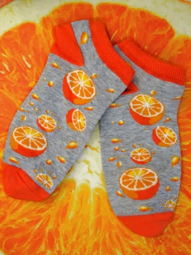Skarpetki dziecięce, stopki, szaro-pomarańczowe, Milusie