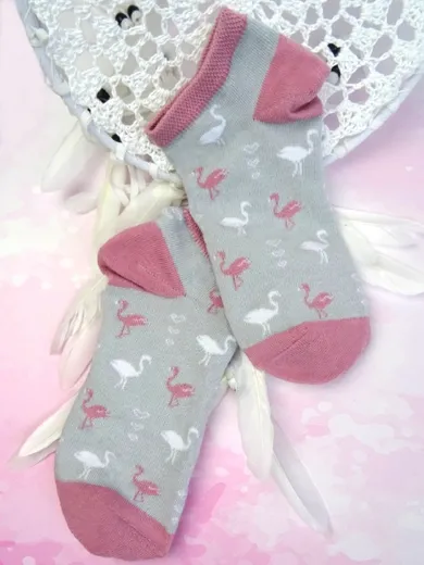 Skarpetki dziewczęce, stopki, szaro-różowe, Milusie