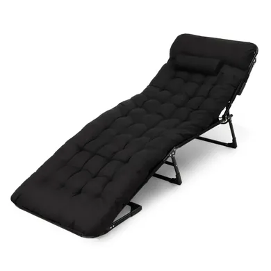 Składane łóżko turystyczne z materacem, czarne, 68-200 cm