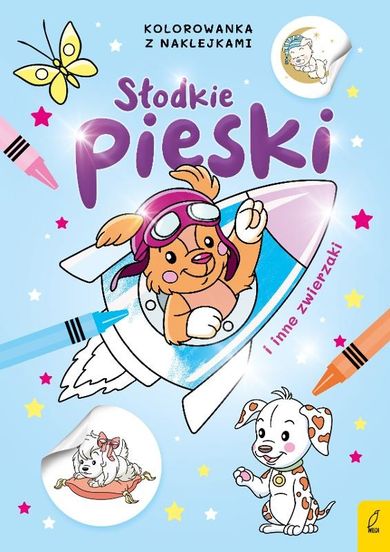 Słodkie pieski i inne zwierzaki. Kolorowanka z naklejkami