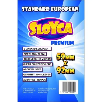 Sloyca, koszulki na karty, Standard European Premium, 59-92 mm, 100 szt.