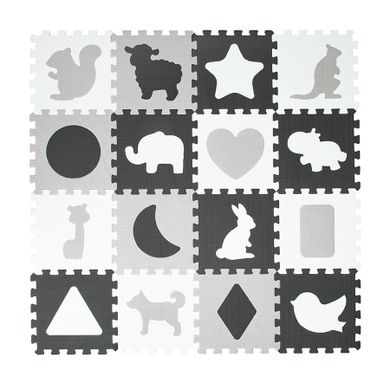 Smiki, Kształty i zwierzęta, mata piankowa, puzzle kontrastowe, 16 elementów