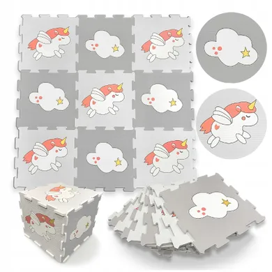 Smily Play, mata piankowa, różowo-szara jednorożce, 9 elementów