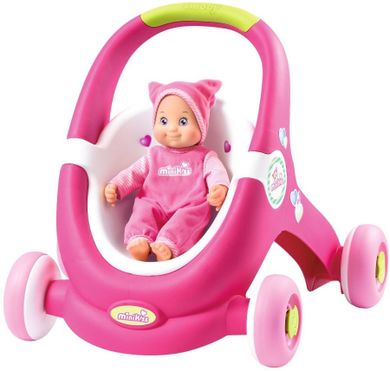 Smoby, MiniKiss, chodzik, pchacz, wózek, 2w1 w zestawie z interaktywną lalką